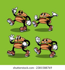 Junkfood retro cartoon style illustration, vintage character vector art collection