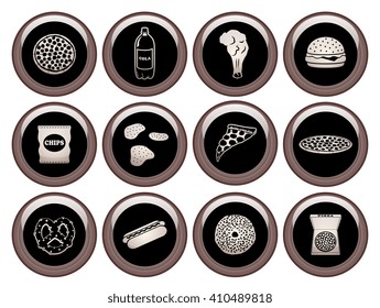 Junkfood & Snack Food Icons Metal Icon Set