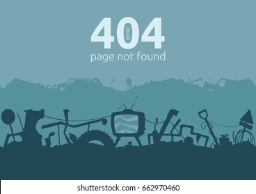 Junkyard error 404 page template. Seamless silhouette patterns