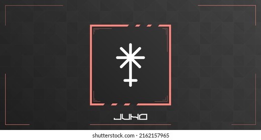 Juno cryptocurrency colorful logo on dark background with triangles pattern decoration. Vector illustration.