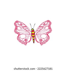 Junonia almana butterfly outline vector icon on white background