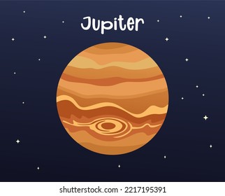 Jupiter Cartoon Vector Illustration Isolated On Sky Space Background. Planet Cartoon Vector Style