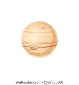 Jupiter in flat style - vector illustration of largest planet of solar system. Brown sphere celestial body isolated on white background for outer space exploration concept and infographic.