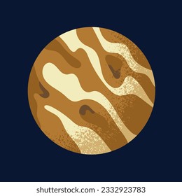 Jupiter, giant planet ball, sphere. Striped and spotted surface of celestial globe. Cosmic planetary object in outer space. Isolated flat vector illustration
