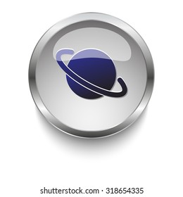 Jupiter Icon dark blue vector icon on a glossy glass button with chrome on white background