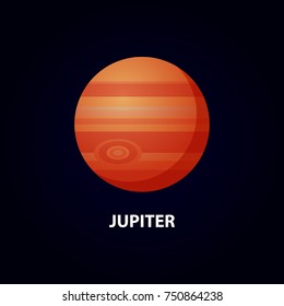 Jupiter Icon on Space Background. Planet of the Solar System. Vector Illustration. Flat Style. Graphic Design for Education Classes, Study Books, Planetarium, Flayers, Banners, Posters, Cards.