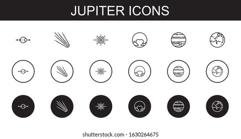 jupiter icons set. Collection of jupiter with solar system, comet, big bang, pluto, mars. Editable and scalable jupiter icons.