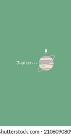 Jupiter-Illustration im flachen Stil. Ästhetischer und schöner minimalistischer Hintergrund. Banner-Vorlage für Handy-Bildschirmschoner-Design, Sperrbildschirm und Bildschirmhintergrund.