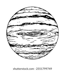 Jupiter as a large circle with two or three horizontal lines to show gas layers, on a white background