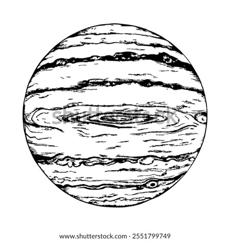 Jupiter as a large circle with two or three horizontal lines to show gas layers, on a white background