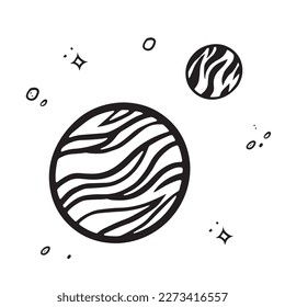 Júpiter Mars es espacio a mano, para afiches, pegatinas y cualquier diseño. Aislado sobre un fondo blanco. Ilustración vectorial con garabatos.