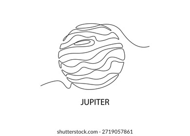 Jupiter. Moon, Star, Sun and planet concept. Single line draw design. Vector graphic illustration