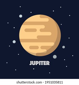 Júpiter sobre el fondo espacial. estrella y planetas sobre el fondo de la galaxia. Ilustración vectorial de estilo plano