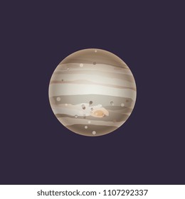 Jupiter planet in deep space icon. Solar system isolated element, cosmic symbol, astronomy educational vector illustration.