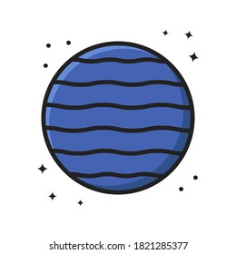 Jupiter Planet Icon Cartoon Filled Line Style. Planet Space Astronomy Space Logo Vector Illustration. Space Element Sticker