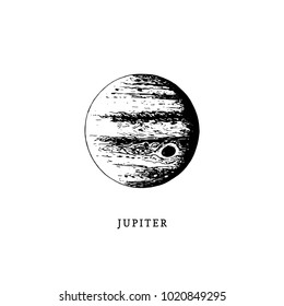 Jupiter planet image on white background. Hand drawn vector illustration.