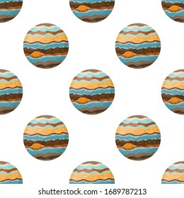 Jupiter planet isolated on white background. Planet of solar system. Cartoon style vector illustration for any design.