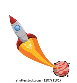 jupiter planet with rocket flying