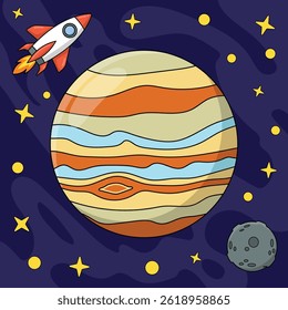 jupiter Planet and Rocket. Jupiter planet isolated on space.