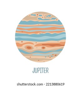 Jupiter. Planet of the solar system on a white background. Vector illustration in cartoon style for children. Icon of the planet.