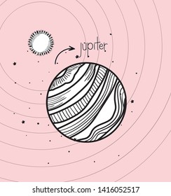Jupiter planet and sun draw of solar system design