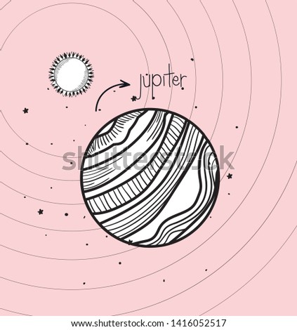 Jupiter planet and sun draw of solar system design