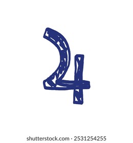 Jupiter planet symbol pictogram. Horoscope vector sign. Hand drawn sketch. Blue pen or marker drawing. Primitive kids picture