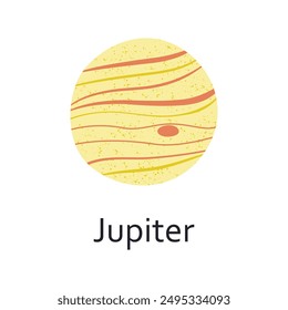 Jupiter planet vector illustration, flat cartoon style. Doodle for space and astronomy themes, astrology, children books, icon for educational purposes. Yellow gas giant from the solar system