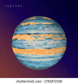 jupiter planet view from space dark yellow purple background. vector illustration for astronomy astrology