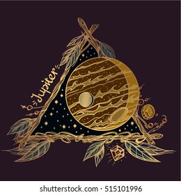 Jupiter. Planets and stars of Solar system. Symbols for astronomy and astrology.