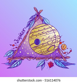 Jupiter. Planets and stars of Solar system. Symbols for astronomy and astrology.