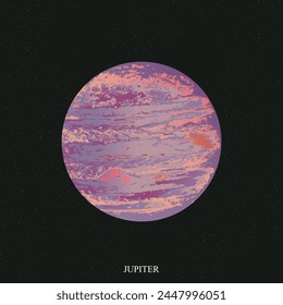 Jupiter poster. Jupiter in gradient style on space star sky. Planet of solar system. Vector illustration.