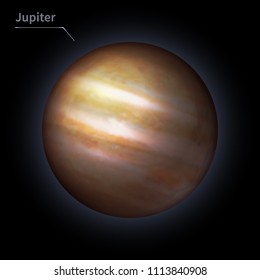 Jupiter realistic planet is isolated on the cosmic sky in the darkness of the galaxy. A vector illustration of astronomy and astrology