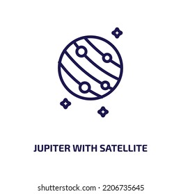 jupiter with satellite icon from astronomy collection. Thin linear jupiter with satellite, saturn, mercury outline icon isolated on white background. Line vector jupiter with satellite sign, symbol 