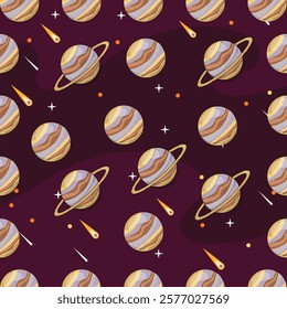 Jupiter And Saturn Pattern Seamless Illustration 