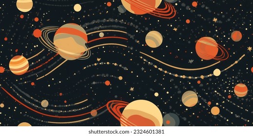 Jupiter And Saturn seamleess Pattern  background.