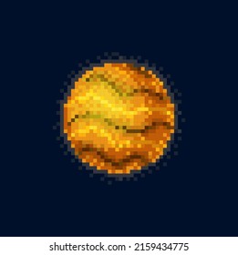 Jupiter solar system planet in pixel art style isolated celestial body cosmic sphere. Vector outer space giant globe, cosmos exploration object. 8 bit game design element, outer space alien world