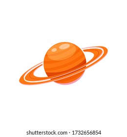 Jupiter solar system planet vector icon, orange planet with meteorite satellite rings, cartoon sticker for teaching astronomy and space to children at school online, isolated on white eps 10 doodle 