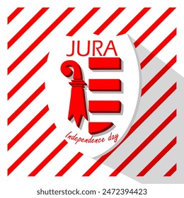 Jura Independence Day event banner. Emblem of the Jura flag on white background to celebrate on June 23rd