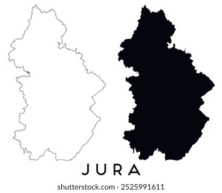 Contorno do mapa de Jura e vetor de silhueta preta