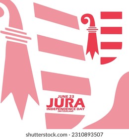 Jura State flag coat of arms with bold text on white background to commemorate Jura Independence Day on June 23 in Switzerland