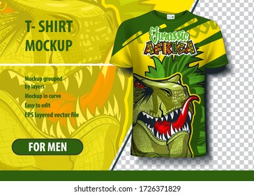 Jurassic Africa with dinosaur. Editable t-shirt print layout.