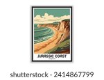 Jurassic Coast, England. Vintage Travel Posters. Vector art. Famous Tourist Destinations Posters Art Prints Wall Art and Print Set Abstract Travel for Hikers Campers Living Room Decor