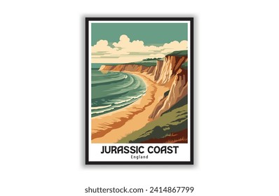 Jurassic Coast, England. Vintage Travel Posters. Vector art. Famous Tourist Destinations Posters Art Prints Wall Art and Print Set Abstract Travel for Hikers Campers Living Room Decor