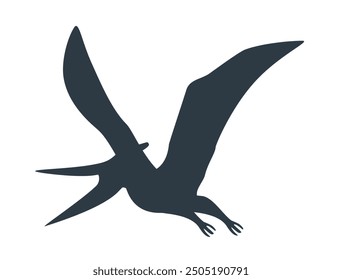 Jurassic dino dinosaur icon. Silhouette of pterodactyl isolated on white background. Flying dinosaur. Vector illustration