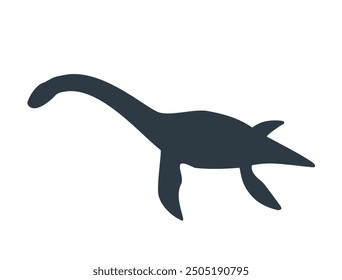 Icono de dinosaurio dinosaurio jurásico. Silueta de plesiosaurus aislado sobre fondo blanco. Dinosaurio nadador. Ilustración vectorial