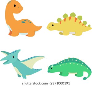 Jurassic era dino collection for children, with flat design or flat illustration style