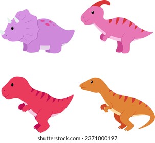 Jurassic era dino collection for children, with flat design or flat illustration style