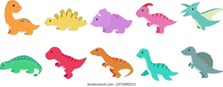 Colección de dino de la época Jurásica para niños, con diseño plano o estilo de ilustración plana