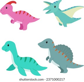 Jurassic era dino collection for children, with flat design or flat illustration style